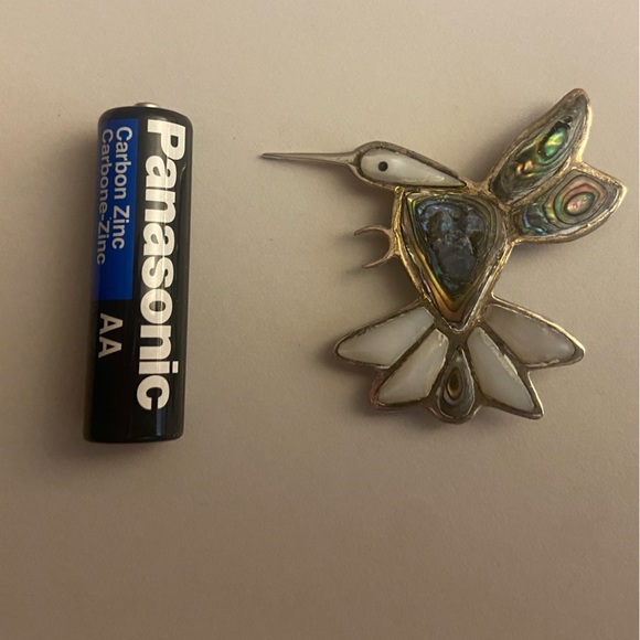 Vintage Alia Mexico Silver & Inlaid Abalone Hummingbird Brooch/Pendant Combo - - Picture 4 of 4